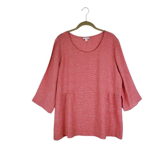 Pure Jill Linen Babydoll Top Muted Red 3/4 Sleeve Lagenlook Size Large - Picture 1 of 8